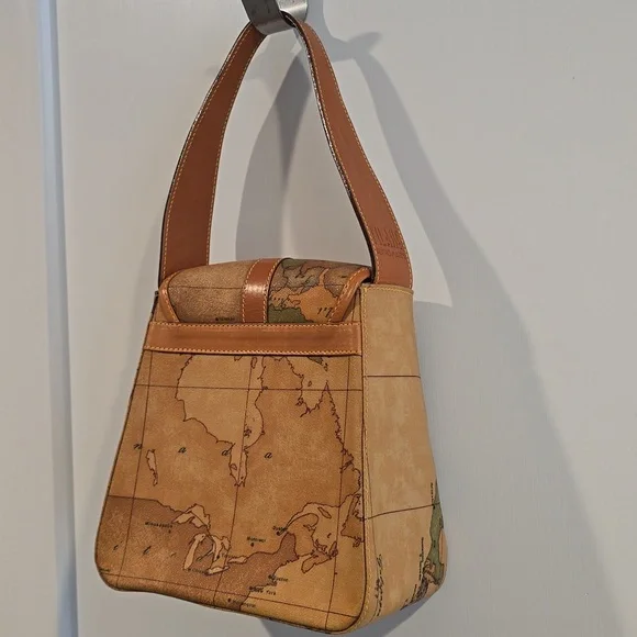 Alviero Martini| 1 Classe |Leather Vintage Map Print Purse | Limited Style - Picture 7 of 14